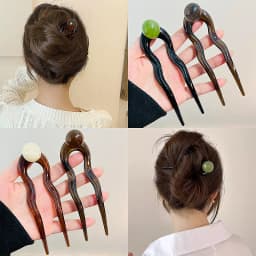 Women Twist Hair Clip for Girls Fashion Plastic Acrylic Bead Hair Sticks U-Shaped Hairpin Geometric Female Lady Hair Accessories