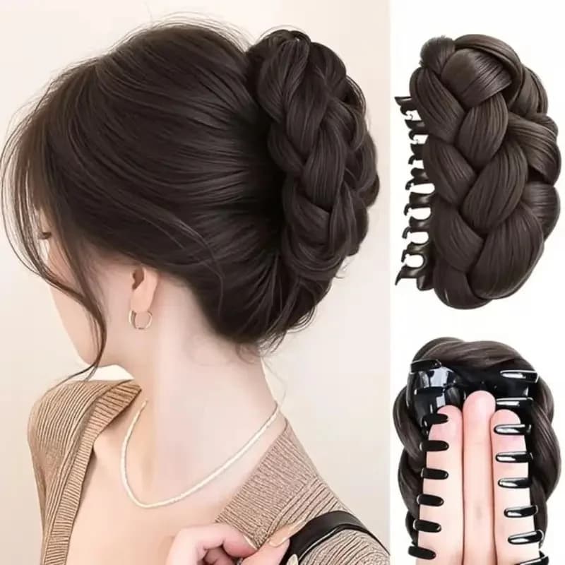 Elegant Synthetic Hair Bun Hairpiece Oval Claw Clip Design Women's High Bun Accessory Suitable for Daily Wear Hair Accessories