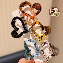 5-Pack Heart Claw Clips – Multi-Color Stylish Hair Grips for All Occasions-Unique Design for Everyday Style