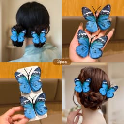 2 water blue fairy butterfly hair clips suitable for daily hair accessories