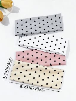 4pcs/set Ladies Polka Dot Print Wide-Edge Elastic Hair Band Face Makeup Sports Headband Stylish Hair Accessory for Women