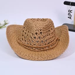 Summer Beach Sunscreen Panama Straw Cap With String Classic Hollow Design Paper Straw Western Cowboy Hats