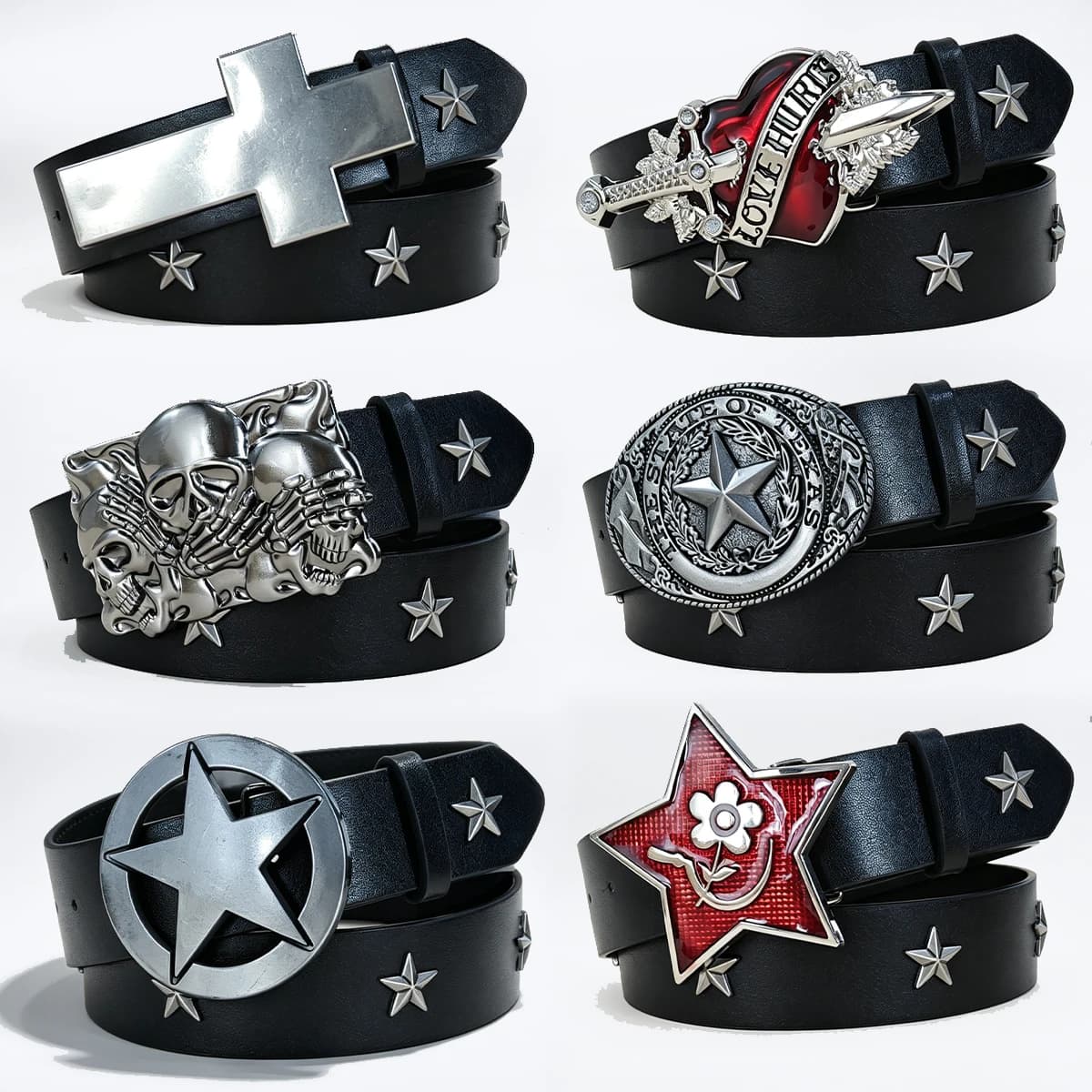 Subculture Harajuku Style Punk Studded Cross Belt Burst Pattern Hip Hop Street Style Men's Belt Rock Party Music Festival Belt