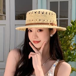 New Flat Top Sun Hat 2026 Delicate Weaving Straw Hat Summer Straw Hat Pearl New Elastic Ribbon Hat Sombreros Chapeau Femme