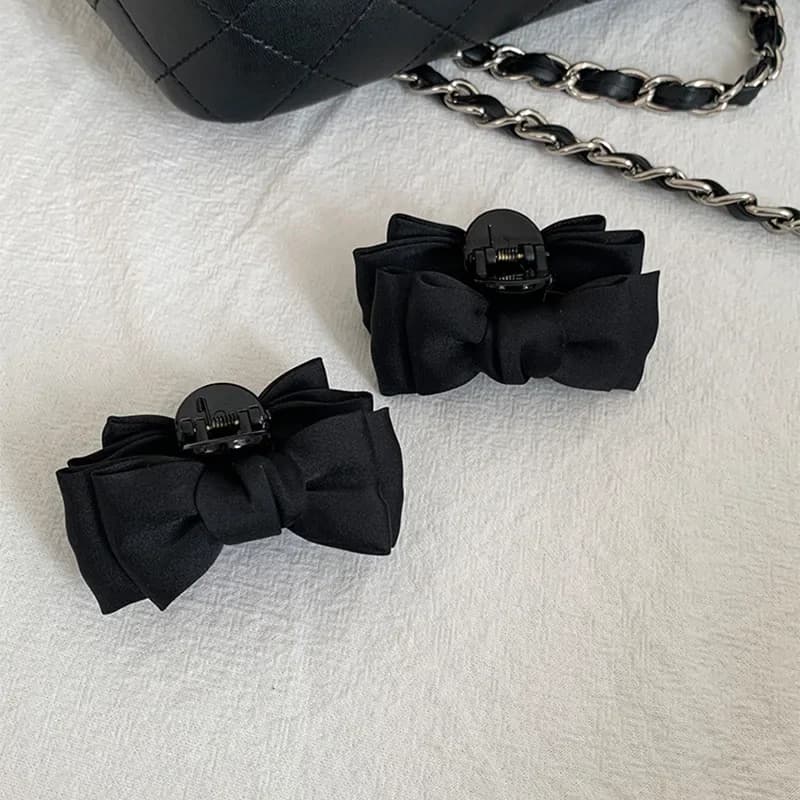 1/2 Pcs Black Fabric Bowknot Hair Claw Clips Women Cute Small Double-sided Acrylic Bangs Shark Clip Hairpins Accessories Sets
