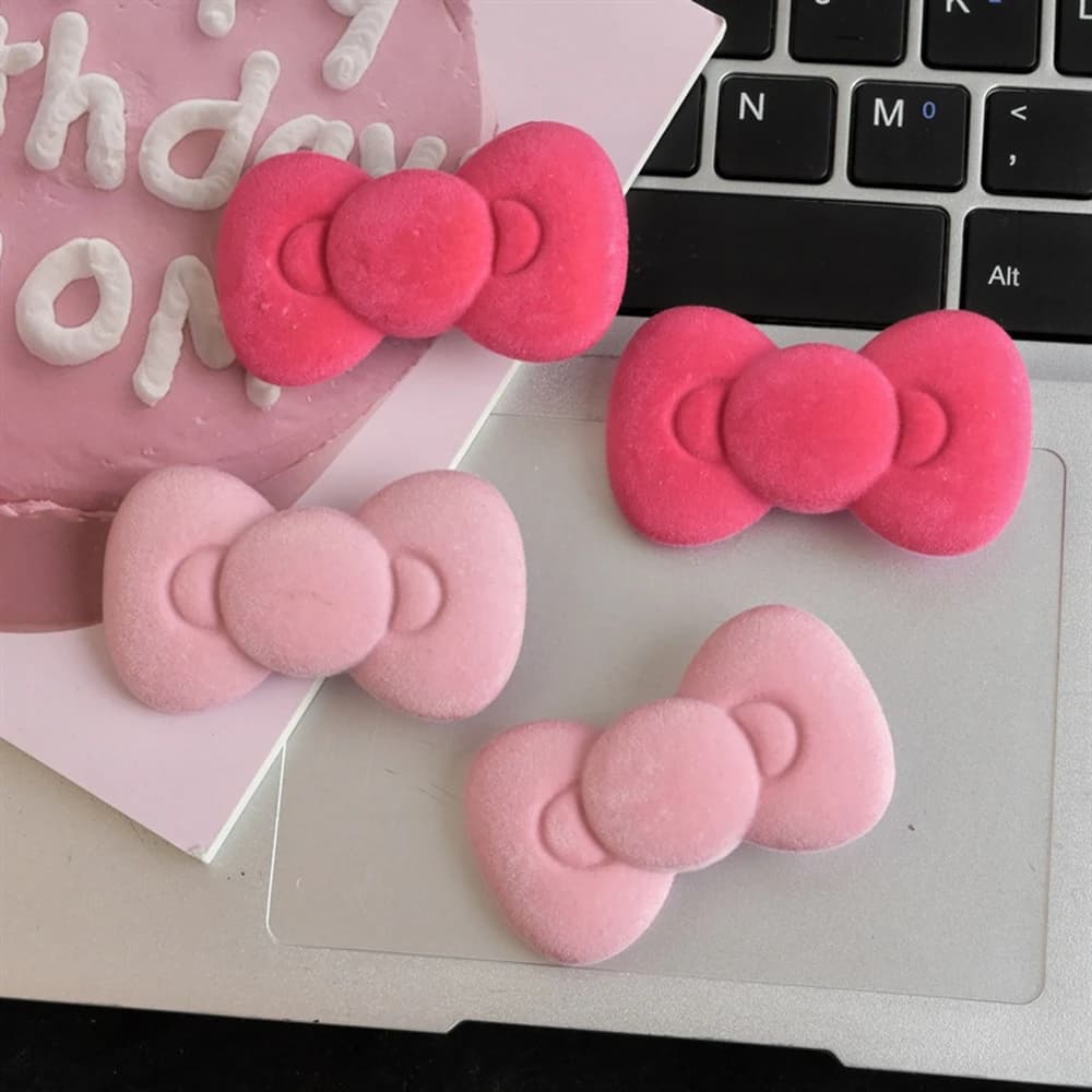 2026 New Trend Flocked Bow Hair Clip Soft Plush Cartoon Barrettes Party Kawaii Hair Accessories Women's Cute Side Duckbill Clip