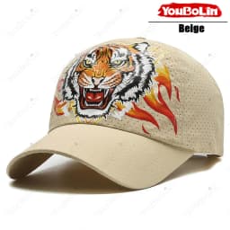 Outdoor Tiger Face Baseball Cap, Summer Quick-Dry Fabric, Mesh & Perforated Design, Ethnic Print Sun Protection Hat