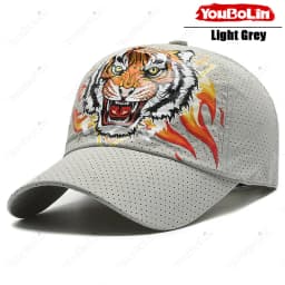 Outdoor Tiger Face Baseball Cap, Summer Quick-Dry Fabric, Mesh & Perforated Design, Ethnic Print Sun Protection Hat