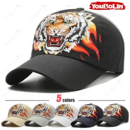 Outdoor Tiger Face Baseball Cap, Summer Quick-Dry Fabric, Mesh & Perforated Design, Ethnic Print Sun Protection Hat