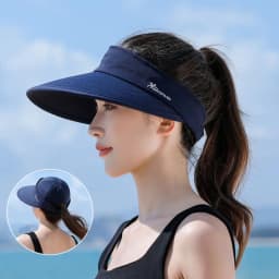 Casual Wide Brim Women Summer Sun Hat UV Protection Foldable Empty Top Ponytail Cap Detachable Adjustable Beach Cap