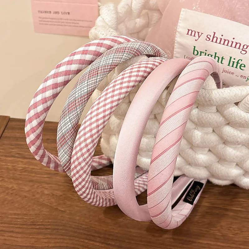 Sweet Pink Plaid Hairband Women's Fashionable Stylish High Top Knot Hair Clip Elegant Sensation Floral Print Hair Accessories
