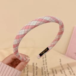 Sweet Pink Plaid Hairband Women's Fashionable Stylish High Top Knot Hair Clip Elegant Sensation Floral Print Hair Accessories