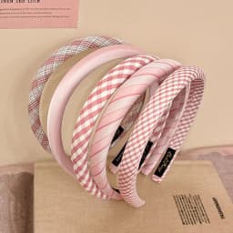 Sweet Pink Plaid Hairband Women's Fashionable Stylish High Top Knot Hair Clip Elegant Sensation Floral Print Hair Accessories