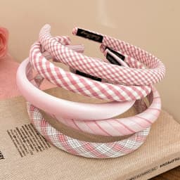 Sweet Pink Plaid Hairband Women's Fashionable Stylish High Top Knot Hair Clip Elegant Sensation Floral Print Hair Accessories