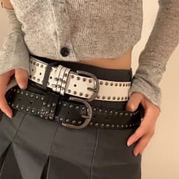 Women's Punk Belt, PU Leather: Vintage Studded Wide Belt Perfect for Jeans, Edgy Belt for Fashion-Forward Women