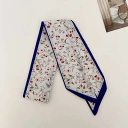 Elegant ladies’ long ribbon scarf with a rose pattern; versatile as a hairband, bag strap or neck scarf; a stylish accessory