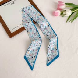 Elegant ladies’ long ribbon scarf with a rose pattern; versatile as a hairband, bag strap or neck scarf; a stylish accessory