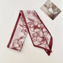 Elegant ladies’ long ribbon scarf with a rose pattern; versatile as a hairband, bag strap or neck scarf; a stylish accessory
