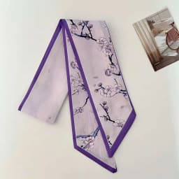 Elegant ladies’ long ribbon scarf with a rose pattern; versatile as a hairband, bag strap or neck scarf; a stylish accessory