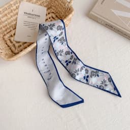 Elegant ladies’ long ribbon scarf with a rose pattern; versatile as a hairband, bag strap or neck scarf; a stylish accessory