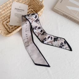 Elegant ladies’ long ribbon scarf with a rose pattern; versatile as a hairband, bag strap or neck scarf; a stylish accessory