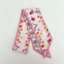 Elegant ladies’ long ribbon scarf with a rose pattern; versatile as a hairband, bag strap or neck scarf; a stylish accessory