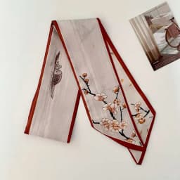 Elegant ladies’ long ribbon scarf with a rose pattern; versatile as a hairband, bag strap or neck scarf; a stylish accessory