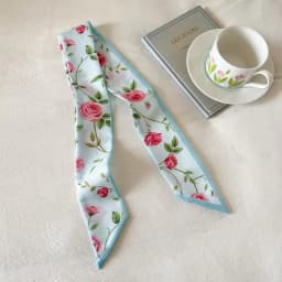 Elegant ladies’ long ribbon scarf with a rose pattern; versatile as a hairband, bag strap or neck scarf; a stylish accessory