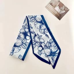 Elegant ladies’ long ribbon scarf with a rose pattern; versatile as a hairband, bag strap or neck scarf; a stylish accessory
