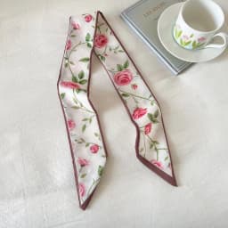 Elegant ladies’ long ribbon scarf with a rose pattern; versatile as a hairband, bag strap or neck scarf; a stylish accessory