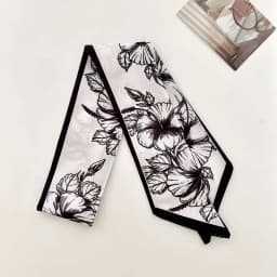 Elegant ladies’ long ribbon scarf with a rose pattern; versatile as a hairband, bag strap or neck scarf; a stylish accessory