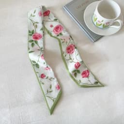 Elegant ladies’ long ribbon scarf with a rose pattern; versatile as a hairband, bag strap or neck scarf; a stylish accessory