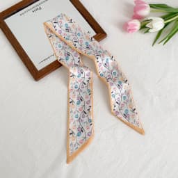 Elegant ladies’ long ribbon scarf with a rose pattern; versatile as a hairband, bag strap or neck scarf; a stylish accessory