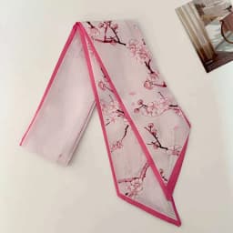 Elegant ladies’ long ribbon scarf with a rose pattern; versatile as a hairband, bag strap or neck scarf; a stylish accessory