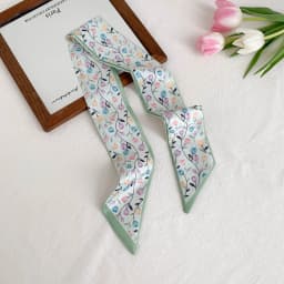 Elegant ladies’ long ribbon scarf with a rose pattern; versatile as a hairband, bag strap or neck scarf; a stylish accessory
