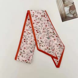 Elegant ladies’ long ribbon scarf with a rose pattern; versatile as a hairband, bag strap or neck scarf; a stylish accessory