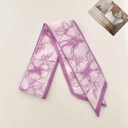 Elegant ladies’ long ribbon scarf with a rose pattern; versatile as a hairband, bag strap or neck scarf; a stylish accessory