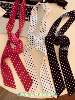 New Fashion Women's Polka Dot Simple Narrow Long Scarf Satin Ribbon Headbands Bag Tie Korean Style Versatile Fashion Accessories