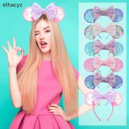Mouse Ear Hairbands For Girls 5" Hair Bows Big Flip Sequins Ears DIY Kids Hair Accessories Headband Boutique Mujer