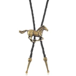 Western Cowboy Bolo Tie Necklace Personality Retro Fashion Horse Pendant Vintage Plating Adjustable Rope Cowboy Rope Necklace