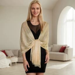 Elegant Shiny Metallic Scarf Long Gold Silver Thread Party Evening Dress Scarf with Tassel Bridal Wedding Wrap