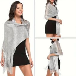 Elegant Shiny Metallic Scarf Long Gold Silver Thread Party Evening Dress Scarf with Tassel Bridal Wedding Wrap