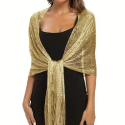 Elegant Shiny Metallic Scarf Long Gold Silver Thread Party Evening Dress Scarf with Tassel Bridal Wedding Wrap