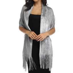 Elegant Shiny Metallic Scarf Long Gold Silver Thread Party Evening Dress Scarf with Tassel Bridal Wedding Wrap