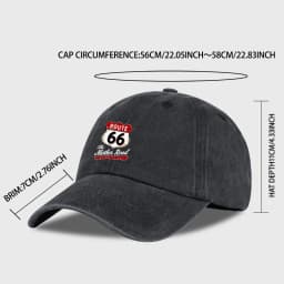 Vintage Route 66 "The Mother Road" Print Washed Baseball Cap Adjustable Unisex Biker Travel Sun Hat
