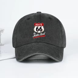 Vintage Route 66 "The Mother Road" Print Washed Baseball Cap Adjustable Unisex Biker Travel Sun Hat