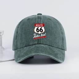 Vintage Route 66 "The Mother Road" Print Washed Baseball Cap Adjustable Unisex Biker Travel Sun Hat