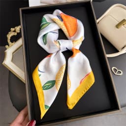 Lemon Print Silk Square Scarf Women Luxury Soft Satin Kerchief Thin Neck Scarf Fashion Sunscreen Headscarf For Women Bag Ribbon