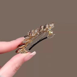 Korean Style Elegant Crystal Leaf Hair Clip, Shiny Rhinestone Barrette Fashion Hairpin for Women, Daily & Party Hair Accessories