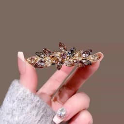 Korean Style Elegant Crystal Leaf Hair Clip, Shiny Rhinestone Barrette Fashion Hairpin for Women, Daily & Party Hair Accessories